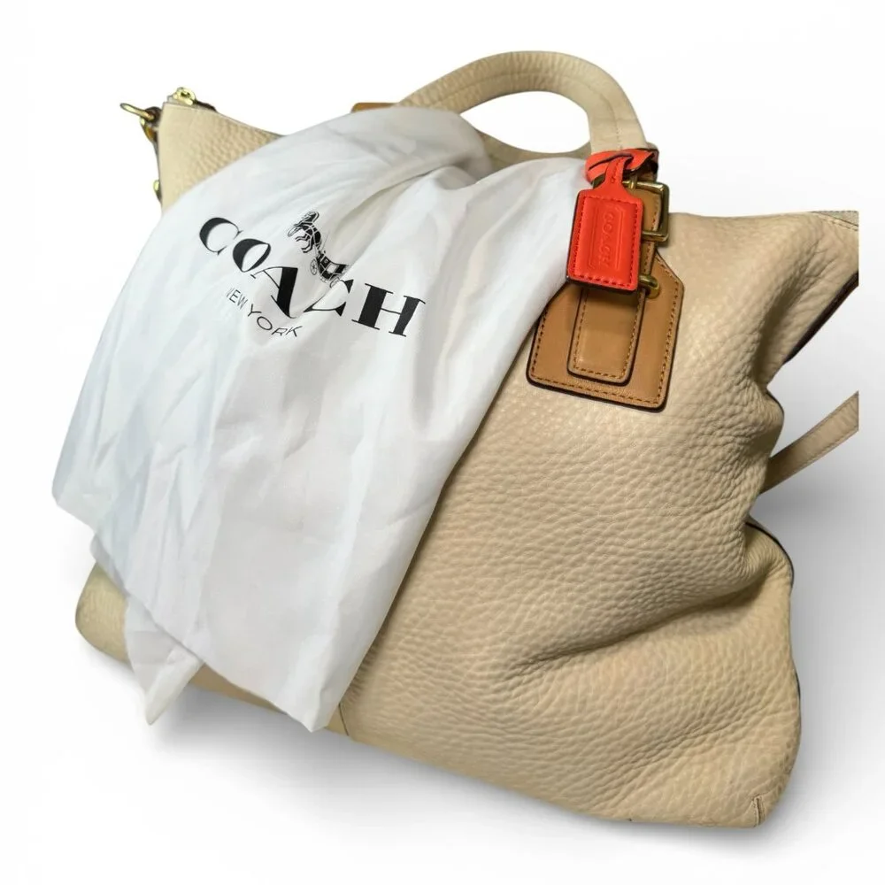 Coach Madison Phoebe Parchment Beige Pebbled Leather Shoulder Bag Tote 25304